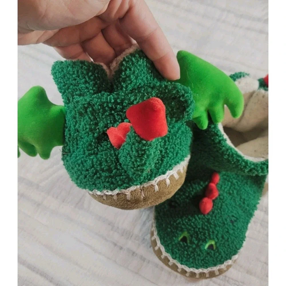 Hanna Andersson Kids Dragon Slippers Size‎ 11/12 Green Plush Costume Shoes